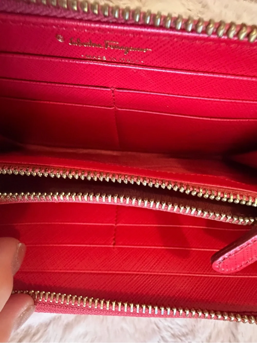 Salvatore Ferragamo Red Leather Vara Bow Wallet with Gold Hardware